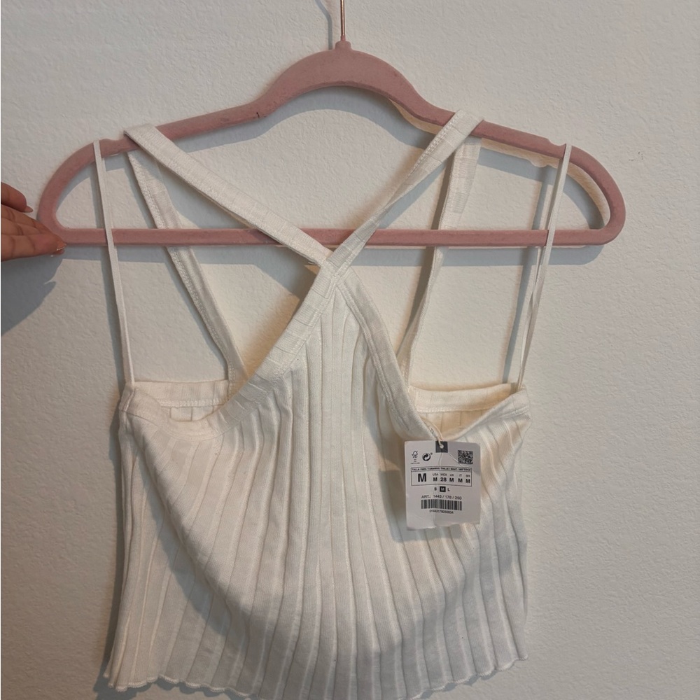 Zara White Ribbed Women's Top